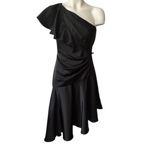 Theia Lara Black One‎ Shoulder Mini Knee Length Dress Size 0 Flutter Sleeve